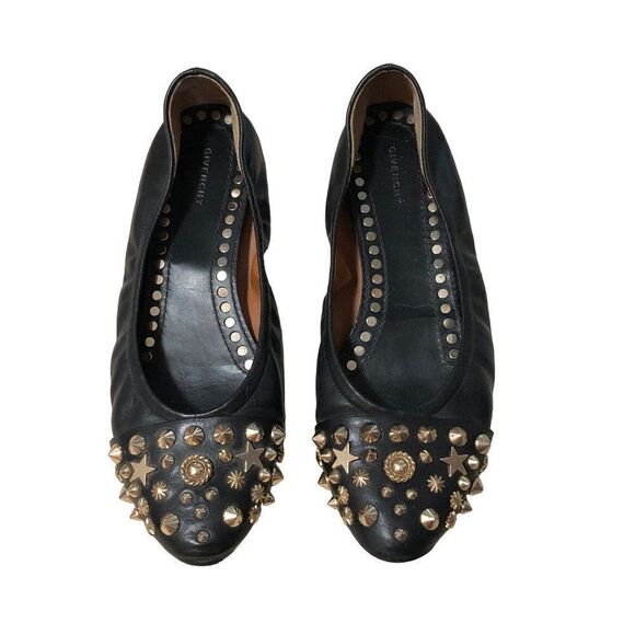 GIVENCHY Riccardo Tisci Gold Star Spike Stud Toe Cap Scaled Ballet Flats 38 - Picture 1 of 6